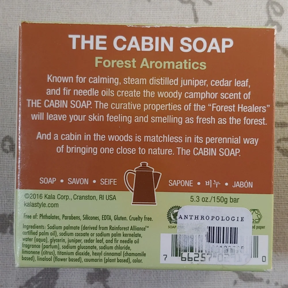 Cabin Soap with Green and Brown Packaging
